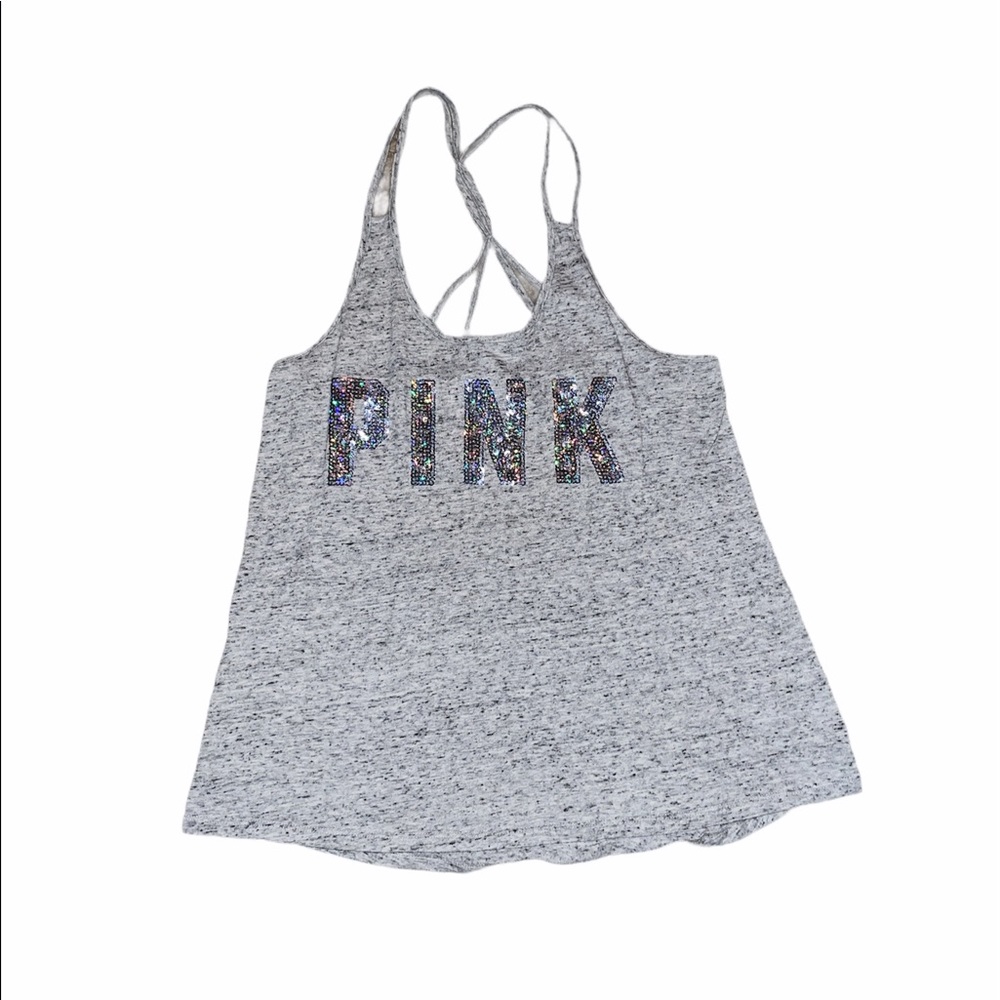 PINK Sequence grey tank top